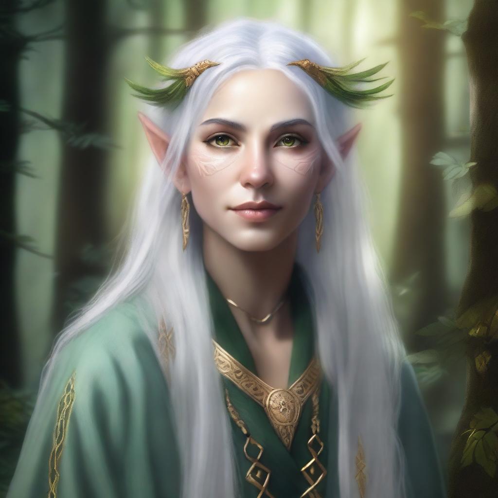 A detailed fantasy portrait of a Druid Half-Elf Sage