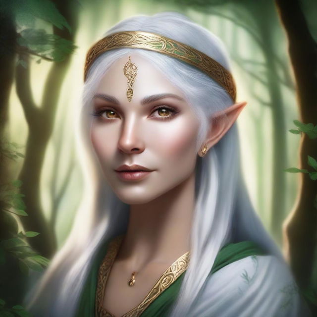 A detailed fantasy portrait of a Druid Half-Elf Sage