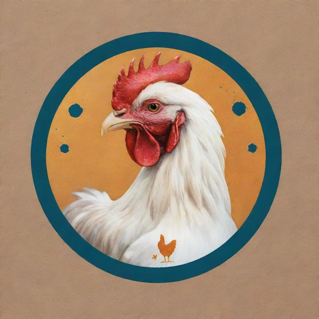 Create a personal logo for 'Amir', blending elements of veterinary medicine focused on poultry, the Gemini zodiac sign, and an acrylic painting style. The logo should be unique and reflect his specialization.