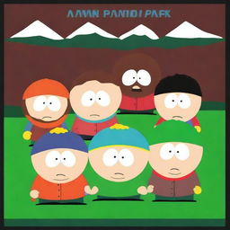 Create a movie poster featuring the main characters of South Park, including Stan, Kyle, Cartman, and Kenny