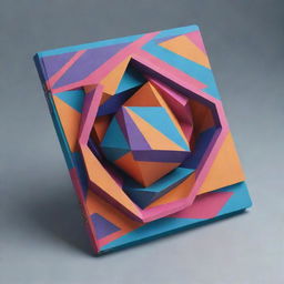 A vibrant 3D sketchbook cover showcasing an intricate design made of geometric shapes and lines, exuding an aura of creativity and innovation.