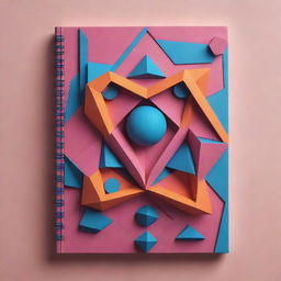 A vibrant 3D sketchbook cover showcasing an intricate design made of geometric shapes and lines, exuding an aura of creativity and innovation.