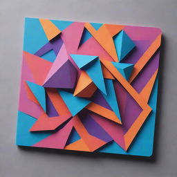 A vibrant 3D sketchbook cover showcasing an intricate design made of geometric shapes and lines, exuding an aura of creativity and innovation.