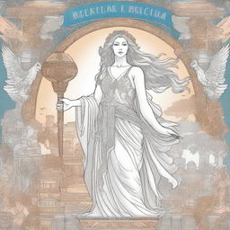 A beautifully illustrated cover for a coloring book featuring a majestic Greek goddess