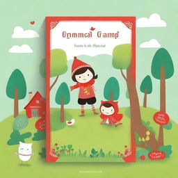 Create a cute and whimsical book cover for an ESL summer camp book based on the Grimm Brothers' tales