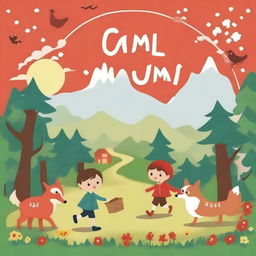 Create a cute and whimsical book cover for an ESL summer camp book based on the Grimm Brothers' tales