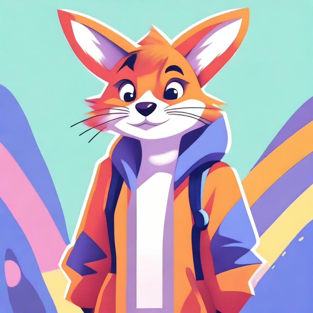 A detailed illustration of a furry character, featuring anthropomorphic traits such as animal ears, tail, and fur, while wearing modern casual clothing