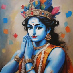 Modern reinterpretation of Lord Krishna incorporating contemporary art styles