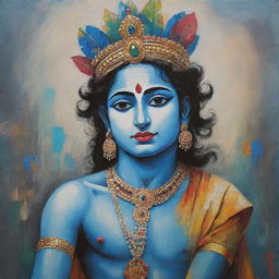 Modern reinterpretation of Lord Krishna incorporating contemporary art styles