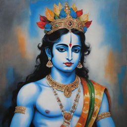 Modern reinterpretation of Lord Krishna incorporating contemporary art styles