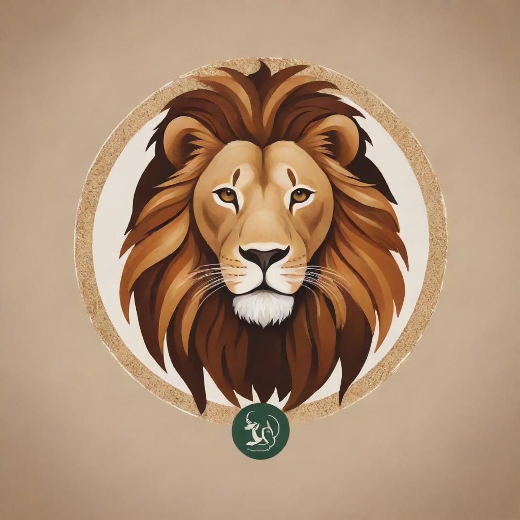 Design a personal logo for 'Amir', incorporating elements of poultry veterinary medicine, the Gemini zodiac sign, and a lion. Create it in a style resemblant of a simple acrylic painting, enabling Amir to recreate it easily.