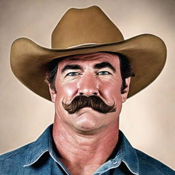 Generate an image of a profile picture featuring a man wearing a cowboy hat and sporting a fat moustache