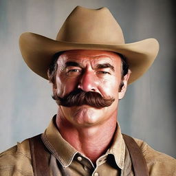 Generate an image of a profile picture featuring a man wearing a cowboy hat and sporting a fat moustache