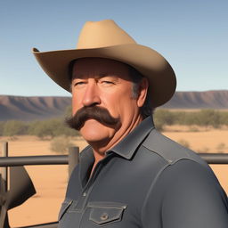 A profile picture of a rugged man with a fat moustache, wearing a classic cowboy hat, with the outback in the background.