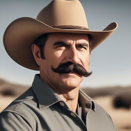 A profile picture of a rugged man with a fat moustache, wearing a classic cowboy hat, with the outback in the background.