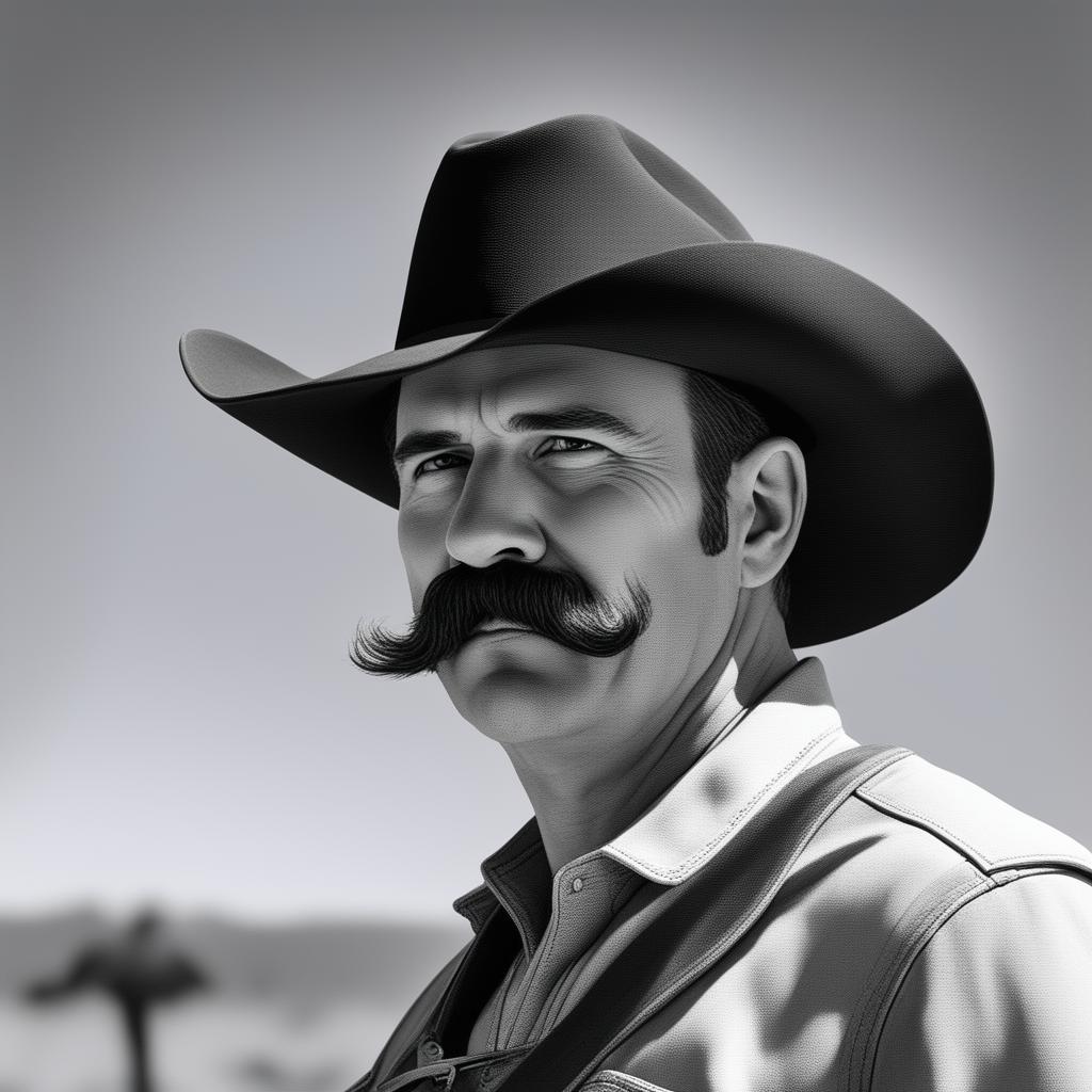 A profile picture of a rugged man with a fat moustache, wearing a classic cowboy hat, with the outback in the background.