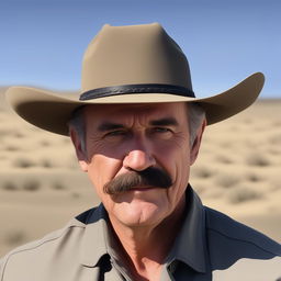 A profile picture of a rugged man with a fat moustache, wearing a classic cowboy hat, with the outback in the background.