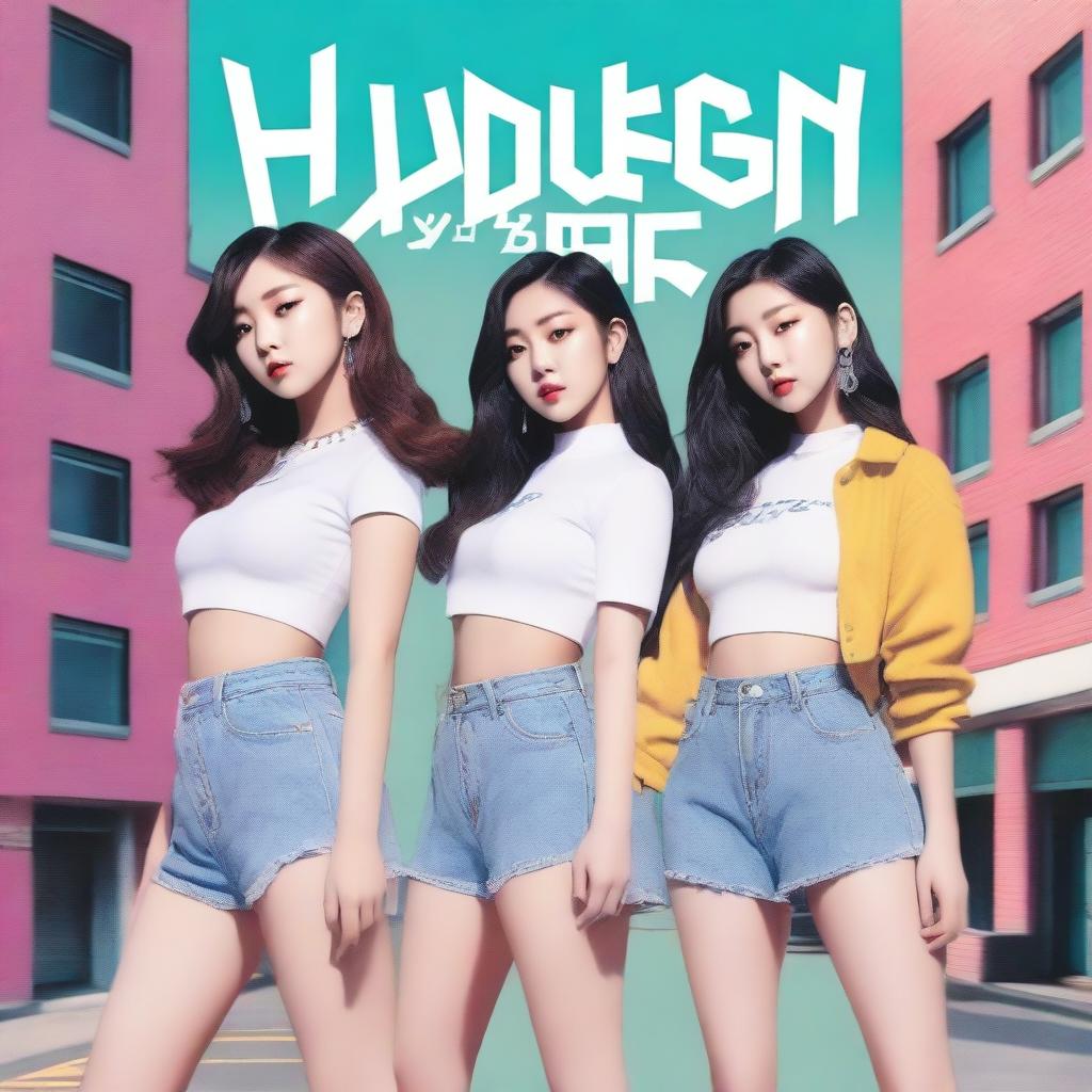 A realistic album cover art for a Korean girl group called Hypegen with 5 members