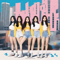 A realistic album cover art for a Korean girl group called Hypegen with 5 members