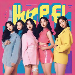 A realistic album cover art for a Korean girl group called Hype:Gen with 5 members: Isabelle, Jihye, Vanessa, Grace, and Hanni