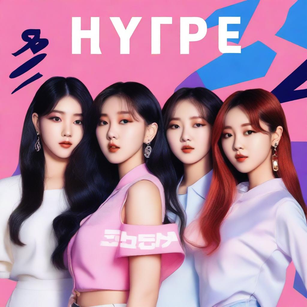 A zoomed-in, realistic album cover art for a Korean girl group called Hype:Gen with 5 members: Isabelle, Jihye, Vanessa, Grace, and Hanni