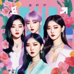 A zoomed-in, realistic album cover art for a Korean girl group called Hype:Gen with 5 members: Isabelle, Jihye, Vanessa, Grace, and Hanni