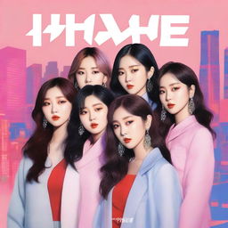 A zoomed-in, realistic album cover art for a Korean girl group called Hype:Gen with 5 members: Isabelle, Jihye, Vanessa, Grace, and Hanni