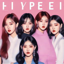 A zoomed-in, realistic album cover art for a Korean girl group called Hype:Gen with 5 members: Isabelle, Jihye, Vanessa, Grace, and Hanni