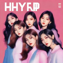 A zoomed-in, realistic album cover art for a Korean girl group called Hype:Gen with 5 members: Isabelle, Jihye, Vanessa, Grace, and Hanni