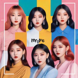 A zoomed-in, realistic album cover art for a Korean girl group called Hype:Gen with 5 members: Isabelle, Jihye, Vanessa, Grace, and Hanni