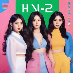 A zoomed-in, realistic album cover art for a Korean girl group called Hype:Gen with 5 members: Isabelle, Jihye, Vanessa, Grace, and Hanni