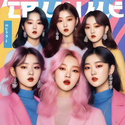 A zoomed-in, realistic album cover art for a Korean girl group called Hype:Gen with 5 members: Isabelle, Jihye, Vanessa, Grace, and Hanni