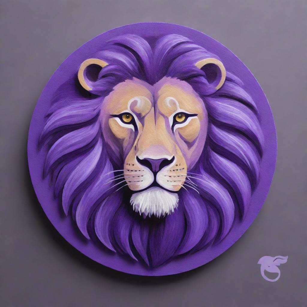 Craft a personal logo for 'Amir', blending elements of poultry veterinary medicine, the Gemini zodiac sign, a lion, and the color violet. Render it in a simple acrylic painting style so Amir can easily draw it himself.