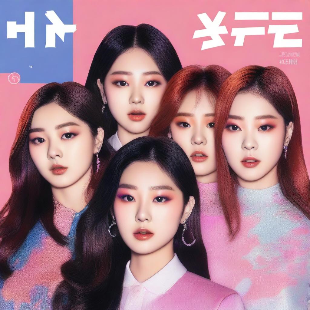 A zoomed-in, realistic album cover art for a 5-member Korean girl group called Hype:Gen with members Isabelle, Jihye, Vanessa, Grace, and Hanni