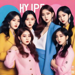 A zoomed-in, realistic album cover art for a 5-member Korean girl group called Hype:Gen with members Isabelle, Jihye, Vanessa, Grace, and Hanni