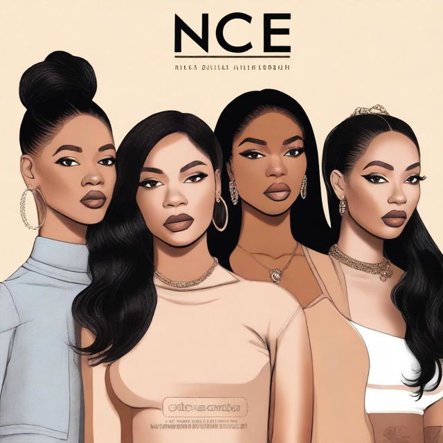 A zoomed-in, realistic album cover art for a 4-member American R&B girl group called Nice Quiet with members Jodie, Reema, Renna, and Melly