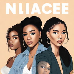 A zoomed-in, realistic album cover art for a 4-member American R&B girl group called Nice Quiet with members Jodie, Reema, Renna, and Melly