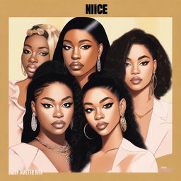 A zoomed-in, realistic album cover art for a 4-member American R&B girl group called Nice Quiet with members Jodie, Reema, Renna, and Melly