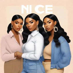 A zoomed-in, realistic album cover art for a 4-member American R&B girl group called Nice Quiet with members Jodie, Reema, Renna, and Melly