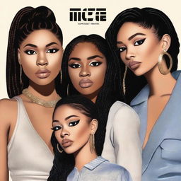 A zoomed-in, realistic album cover art for Nice Quiet, a 4-member American R&B girl group with members Jodie, Reema, Renna, and Melly