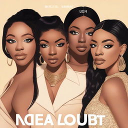 A zoomed-in, realistic album cover art for Nice Quiet, a 4-member American R&B girl group with members Jodie, Reema, Renna, and Melly