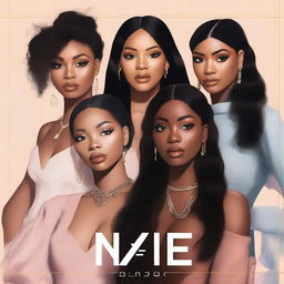 A zoomed-in, realistic album cover art for Nice Quiet, a 4-member American R&B girl group with members Jodie, Reema, Renna, and Melly