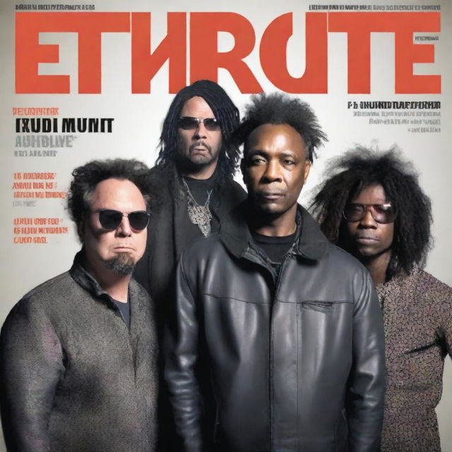 A March 2019 cover of Etheric Erudite magazine featuring an electronic/punk blues group called Wet Kuntt with 4 members: Daniel Fleming, Leon B, Sheldon Johnston, and Taber Dunston