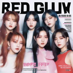 A July 2024 cover of RedGlow magazine featuring an electronic dance/seapunk (chillwave) girl group called HYPE:GEN with 5 members: Isabelle (Minji), Jihye (Danielle), Vanessa (Haerin), Grace (Hyein), and Hanni