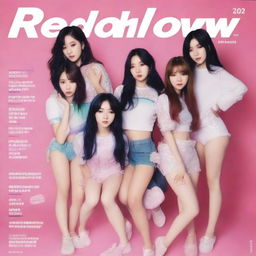 A July 2024 cover of RedGlow magazine featuring an electronic dance/seapunk (chillwave) girl group called HYPE:GEN with 5 members: Isabelle (Minji), Jihye (Danielle), Vanessa (Haerin), Grace (Hyein), and Hanni