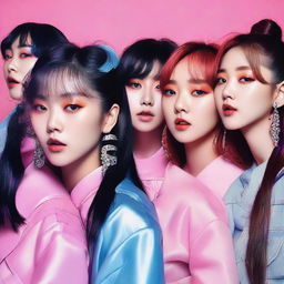 A zoomed-in, realistic image of the Korean girl group HYPE:GEN, consisting of 5 members: Isabelle, Jihye, Vanessa, Grace, and Hanni