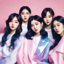 A zoomed-in, realistic image of the Korean girl group HYPE:GEN, consisting of 5 members: Isabelle, Jihye, Vanessa, Grace, and Hanni