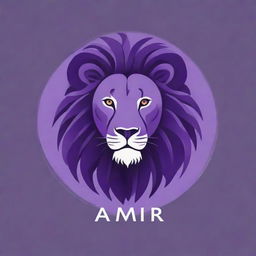 Create an elegant personal logo for 'Amir', fusing elements of poultry veterinary medicine, the Gemini zodiac sign, a lion, and the color violet. Style it like a simple yet luxurious acrylic painting that Amir can replicate.