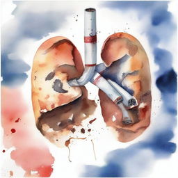 A watercolor painting depicting the harmful effects of tobacco abuse