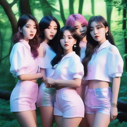 A realistic, close-up image of the Korean girl group Hype:Gen, consisting of members Isabelle, Jihye, Vanessa, Grace, and Hanni